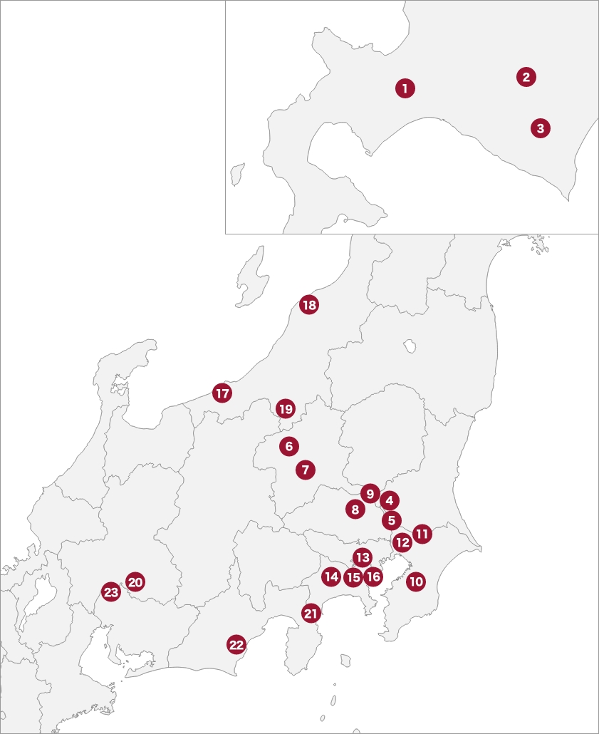 Highlight map of eastern Japan